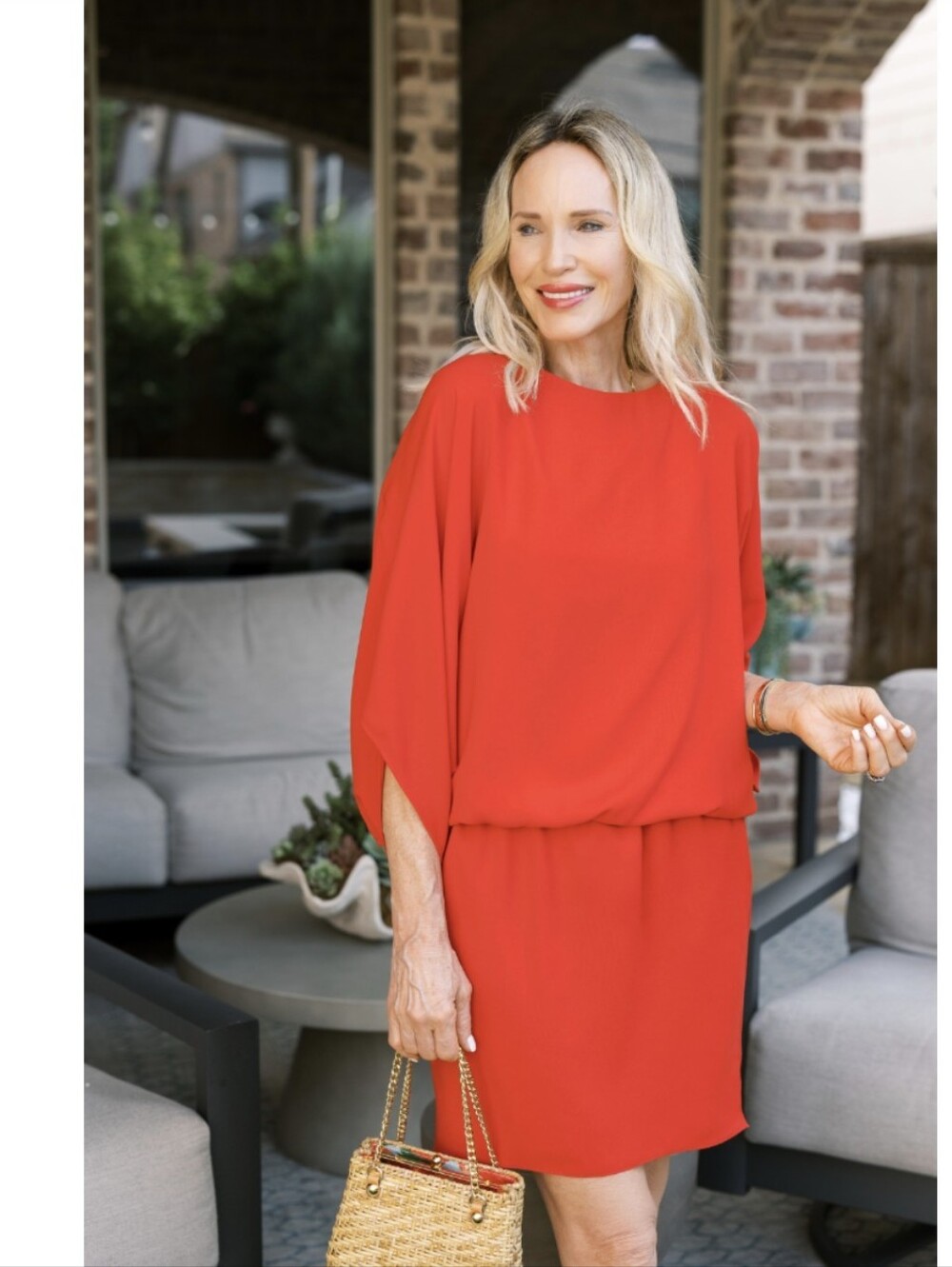 Trina Turk Chic Red Blouson Sleeve Dress